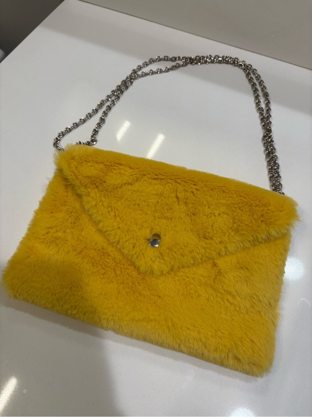 Maison Atia Faux Fur Envelope Crossbody Bag - Yellow
